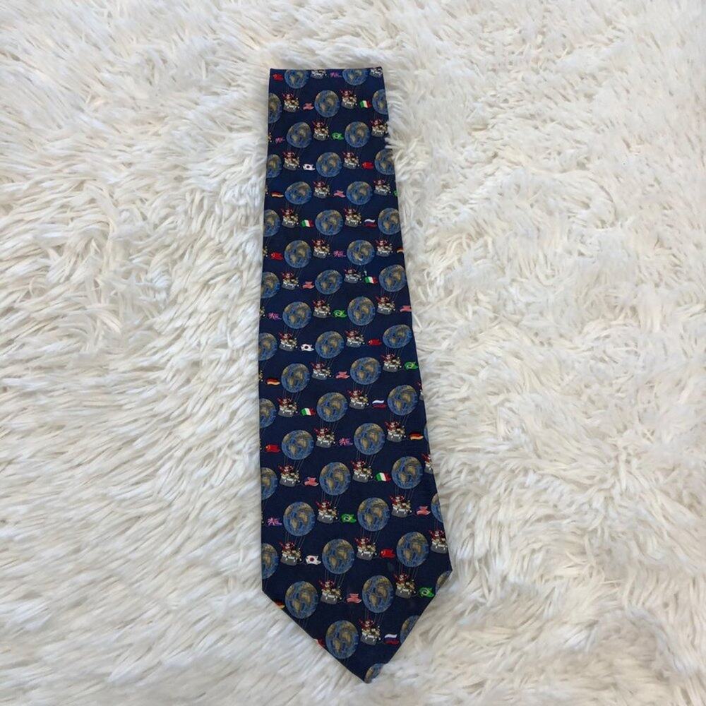 Unicef Mens Tie Silk Hot Air Balloon Santa Christmas Blue Necktie - Picture 1 of 5